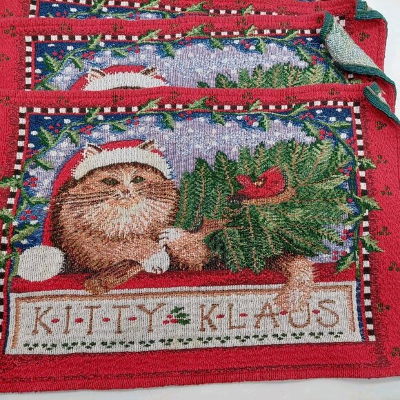Tapestry Kitty Klaus Christmas Cat 4 Placemats & 1 Table Runner READ - Picture 12 of 12
